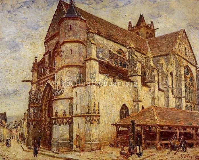 The Church at Moret, Icy Weather - 阿尔弗莱德·西斯莱